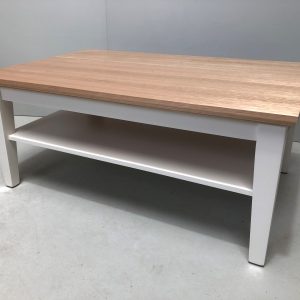 Timber top coffee table with painted legs