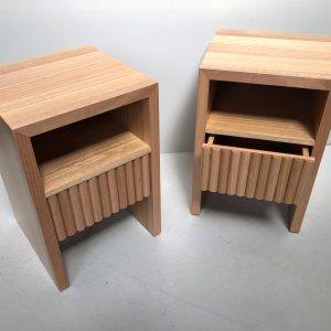 Tasmanian Oak bedside chests with fluted draw front